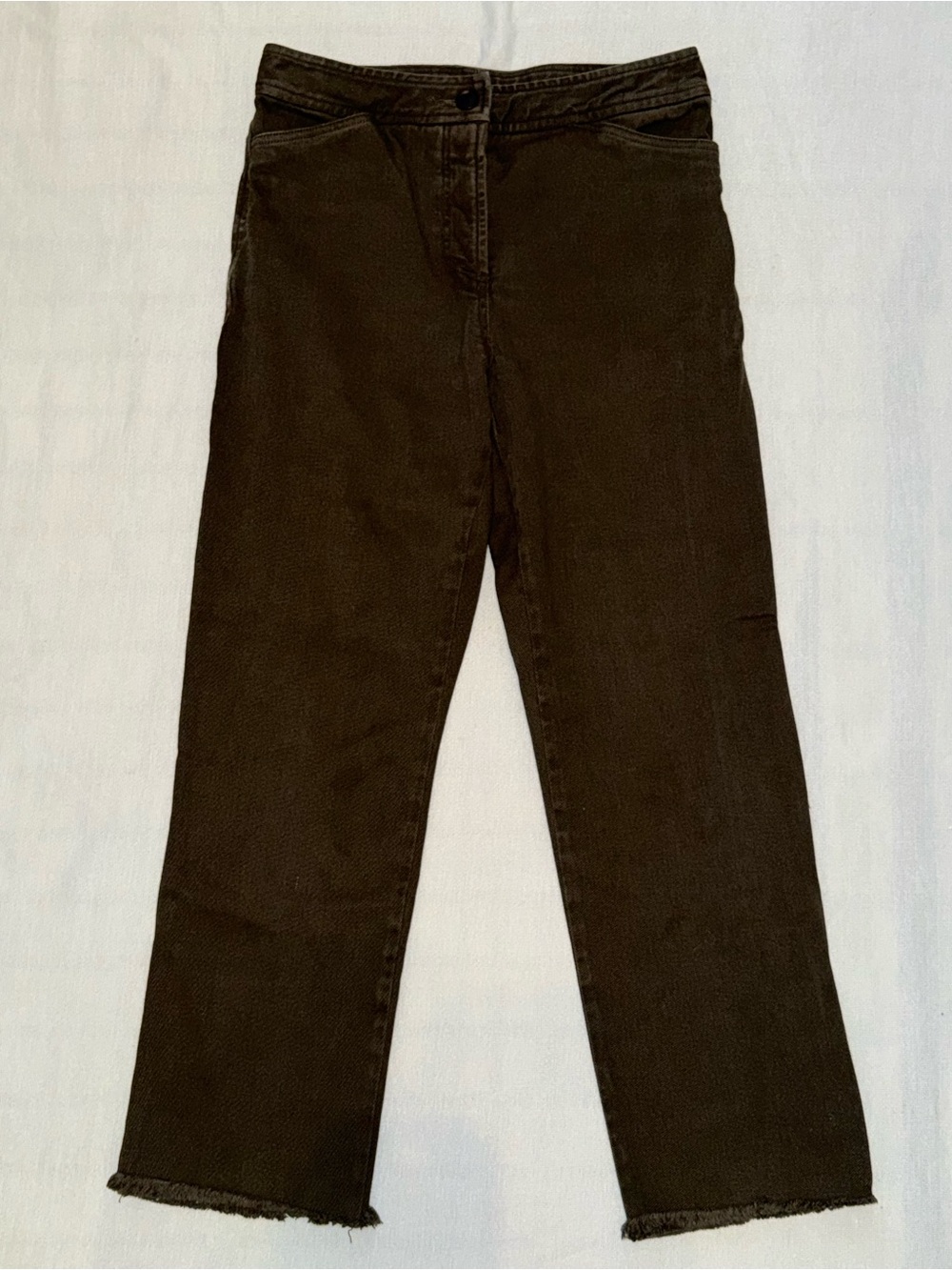 Pharaoh Collection Women’s Black Straight-Leg Jeans with Raw Hem, Size 10